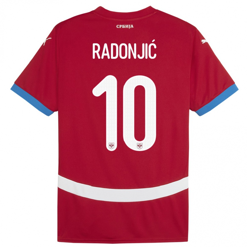 Férfi Labdarúgás Szerbia Mateja Radonjic #10 Piros Hazai Jersey 24-26 Mez Póló Ing