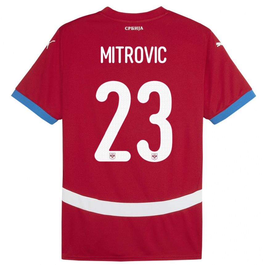 Férfi Labdarúgás Szerbia Vuk Mitrovic #23 Piros Hazai Jersey 24-26 Mez Póló Ing