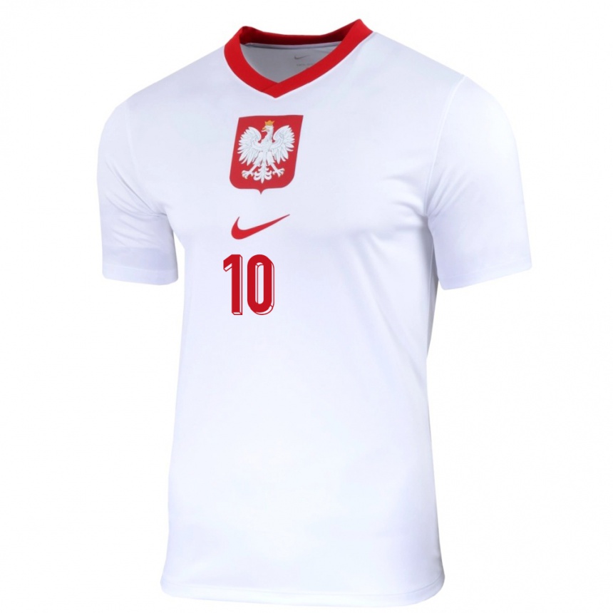 Férfi Labdarúgás Lengyelország Grzegorz Krychowiak #10 Fehér Hazai Jersey 24-26 Mez Póló Ing