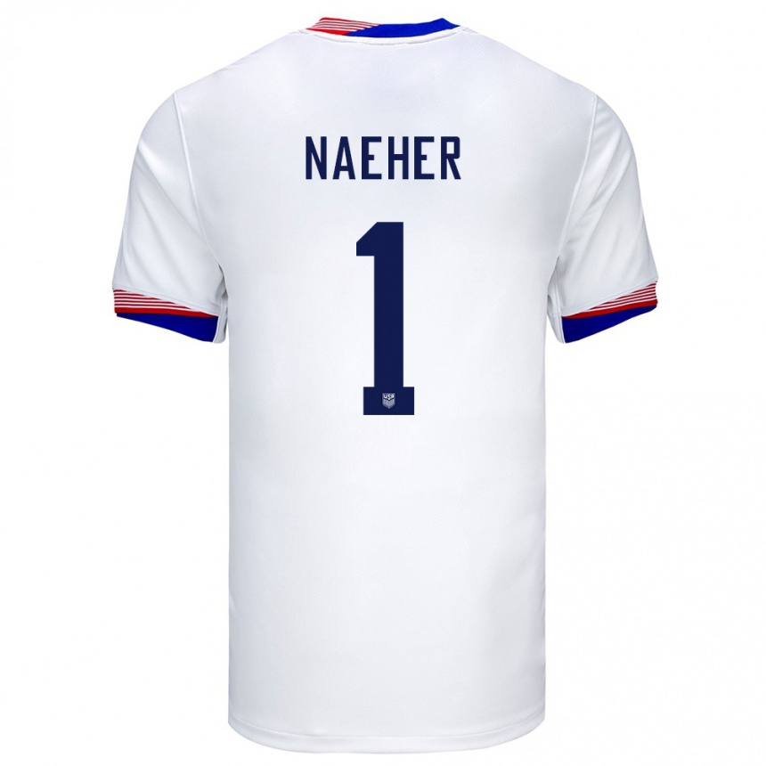 Férfi Labdarúgás Egyesült Államok Alyssa Naeher #1 Fehér Hazai Jersey 24-26 Mez Póló Ing