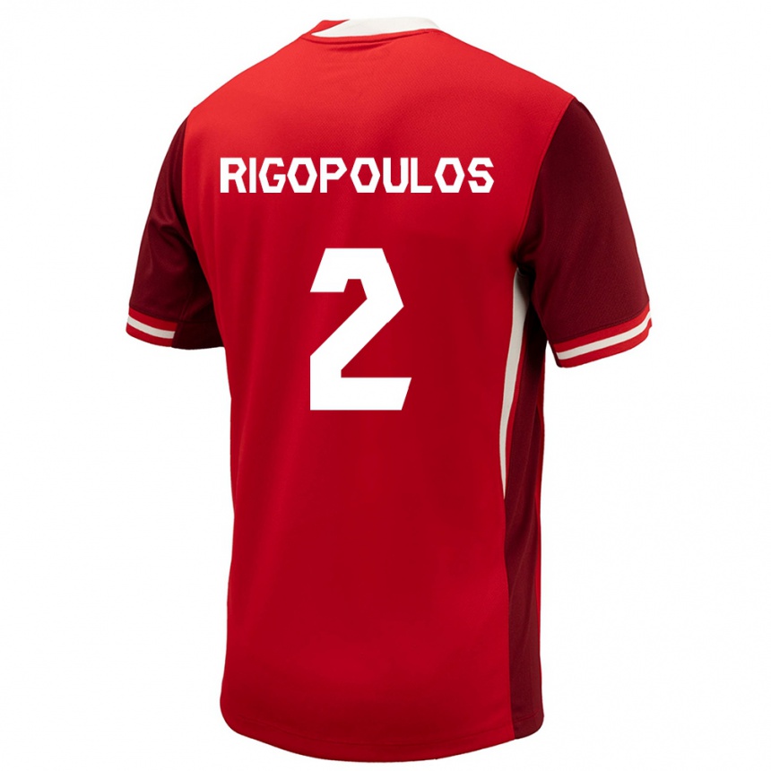 Férfi Labdarúgás Kanada Theo Rigopoulos #2 Piros Hazai Jersey 24-26 Mez Póló Ing