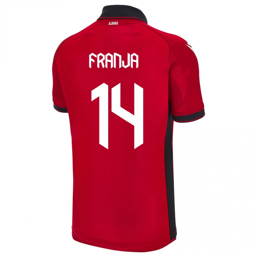 Férfi Labdarúgás Albania Ezmiralda Franja #14 Piros Hazai Jersey 24-26 Mez Póló Ing