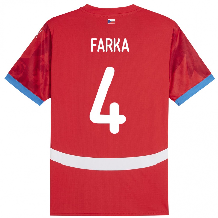 Férfi Labdarúgás Csehország Dominik Farka #4 Piros Hazai Jersey 24-26 Mez Póló Ing