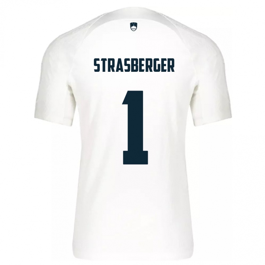 Férfi Labdarúgás Szlovénia Tim Strasberger #1 Fehér Hazai Jersey 24-26 Mez Póló Ing