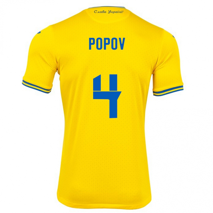 Férfi Labdarúgás Ukrajna Denys Popov #4 Sárga Hazai Jersey 24-26 Mez Póló Ing