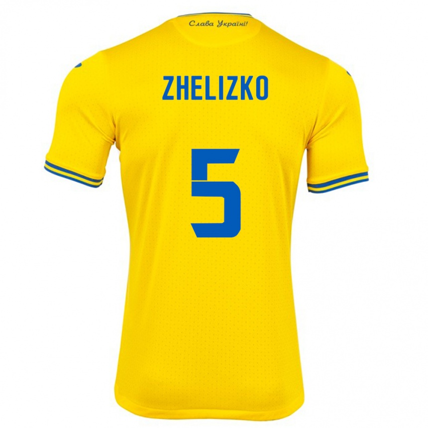 Férfi Labdarúgás Ukrajna Ivan Zhelizko #5 Sárga Hazai Jersey 24-26 Mez Póló Ing