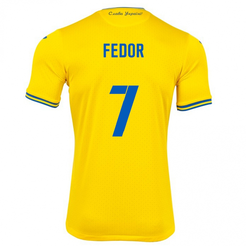 Férfi Labdarúgás Ukrajna Oleg Fedor #7 Sárga Hazai Jersey 24-26 Mez Póló Ing