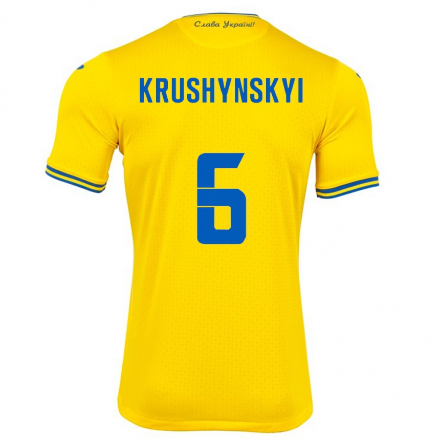 Férfi Labdarúgás Ukrajna Borys Krushynskyi #6 Sárga Hazai Jersey 24-26 Mez Póló Ing