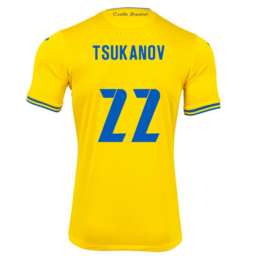 Férfi Labdarúgás Ukrajna Viktor Tsukanov #22 Sárga Hazai Jersey 24-26 Mez Póló Ing