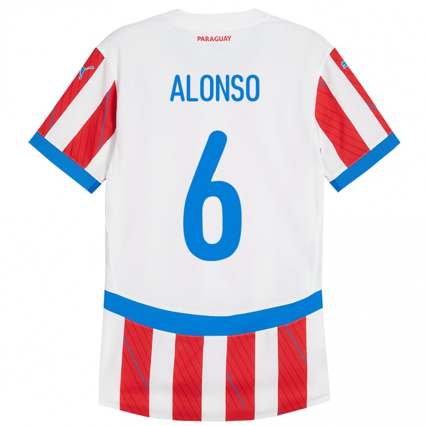 Férfi Labdarúgás Paraguay Júnior Alonso #6 Fehér Piros Hazai Jersey 24-26 Mez Póló Ing