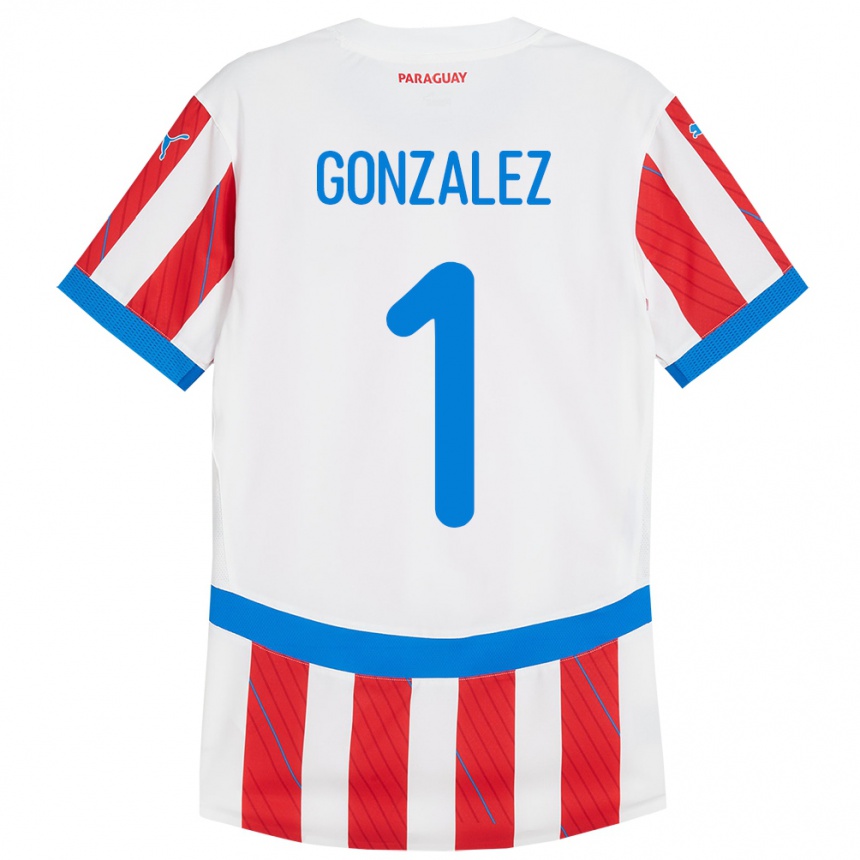 Férfi Labdarúgás Paraguay Ángel González #1 Fehér Piros Hazai Jersey 24-26 Mez Póló Ing