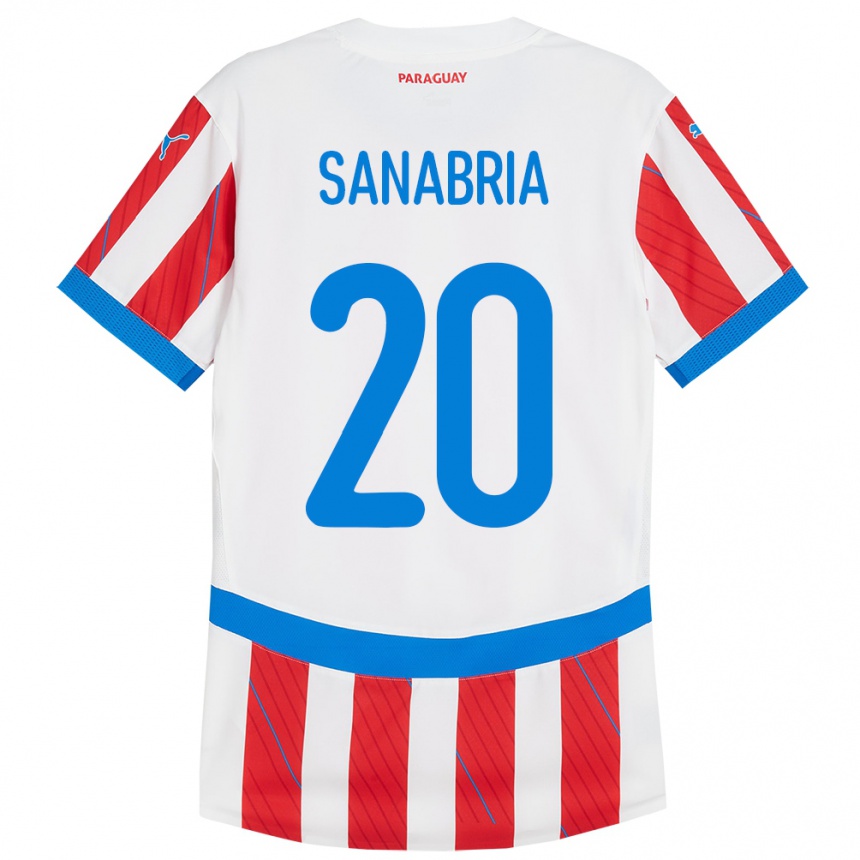 Férfi Labdarúgás Paraguay Tobías Sanabria #20 Fehér Piros Hazai Jersey 24-26 Mez Póló Ing