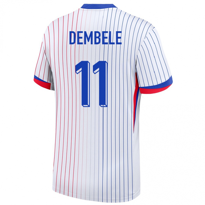 Férfi Labdarúgás Franciaország Ousmane Dembele #11 Fehér Idegenbeli Jersey 24-26 Mez Póló Ing