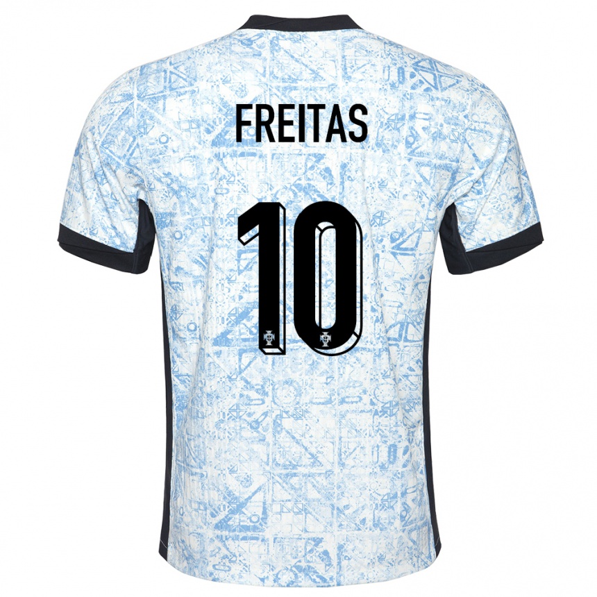 Férfi Labdarúgás Portugália Tiago Freitas #10 Krémkék Idegenbeli Jersey 24-26 Mez Póló Ing