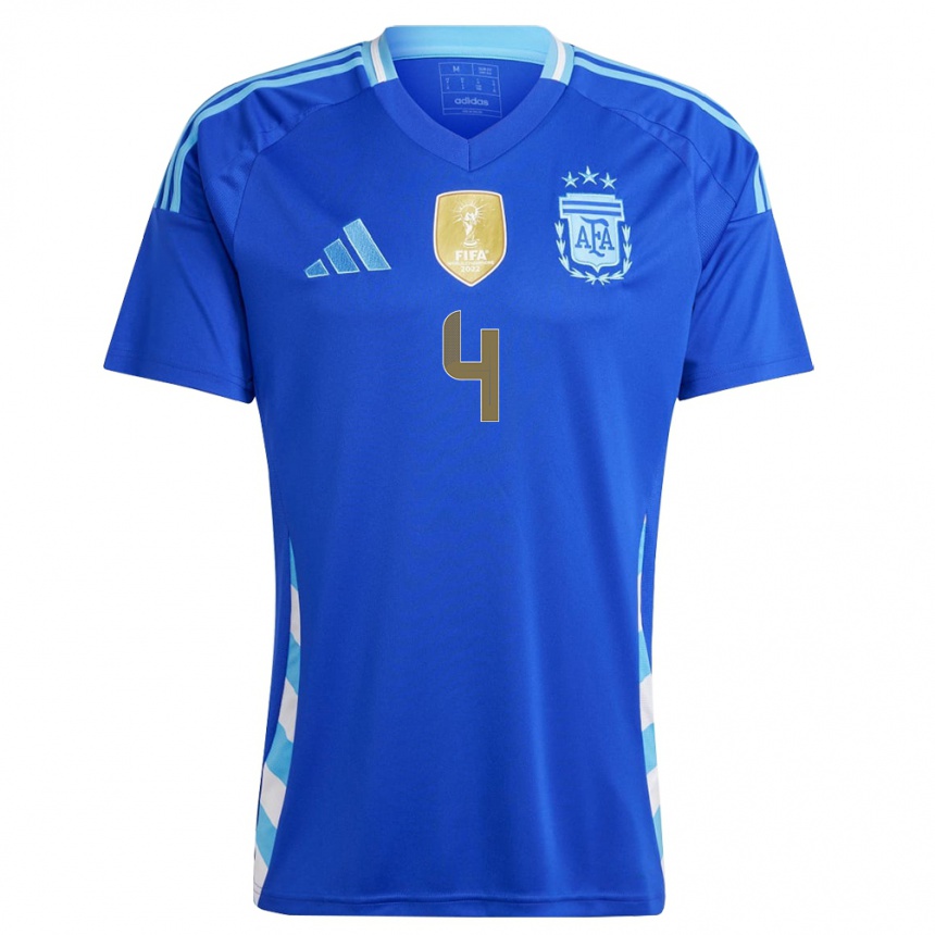 Férfi Labdarúgás Argentína Hernan De La Fuente #4 Kék Idegenbeli Jersey 24-26 Mez Póló Ing