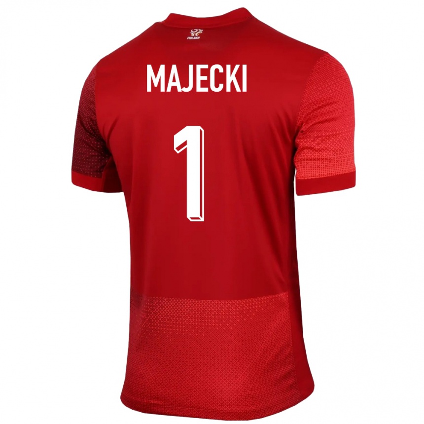 Férfi Labdarúgás Lengyelország Radoslaw Majecki #1 Piros Idegenbeli Jersey 24-26 Mez Póló Ing