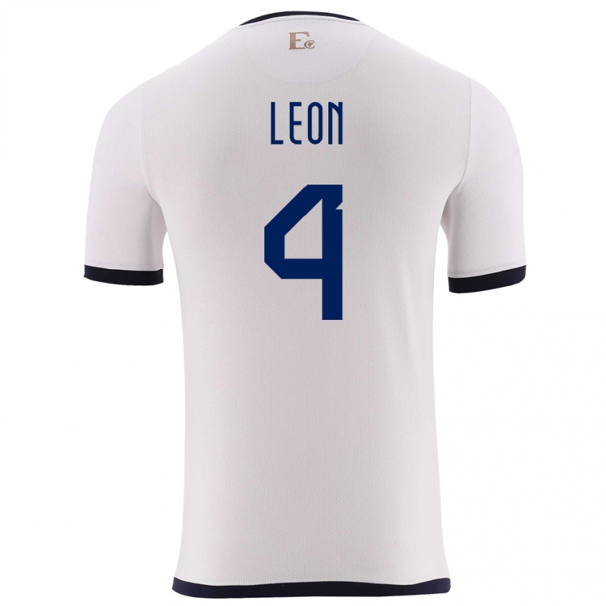 Férfi Labdarúgás Ecuador Fernando Leon #4 Fehér Idegenbeli Jersey 24-26 Mez Póló Ing