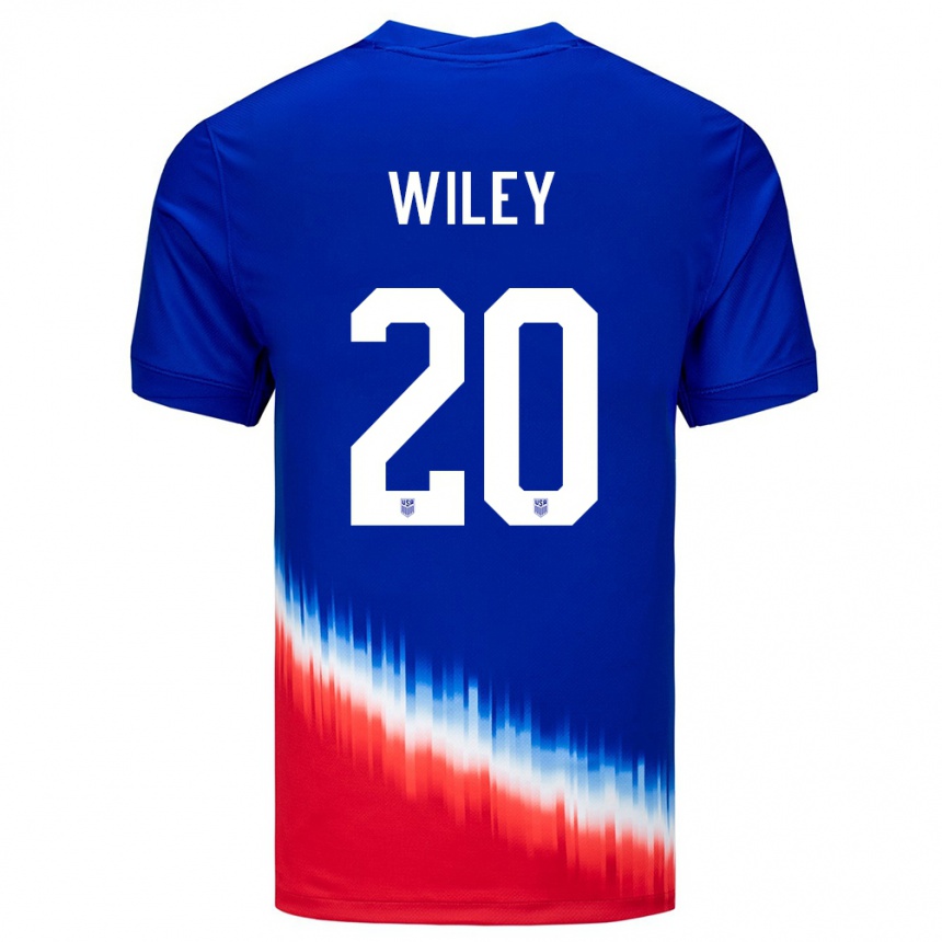 Férfi Labdarúgás Egyesült Államok Caleb Wiley #20 Kék Idegenbeli Jersey 24-26 Mez Póló Ing