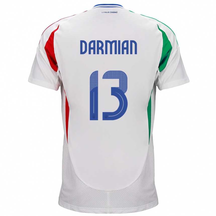 Férfi Labdarúgás Olaszország Matteo Darmian #13 Fehér Idegenbeli Jersey 24-26 Mez Póló Ing