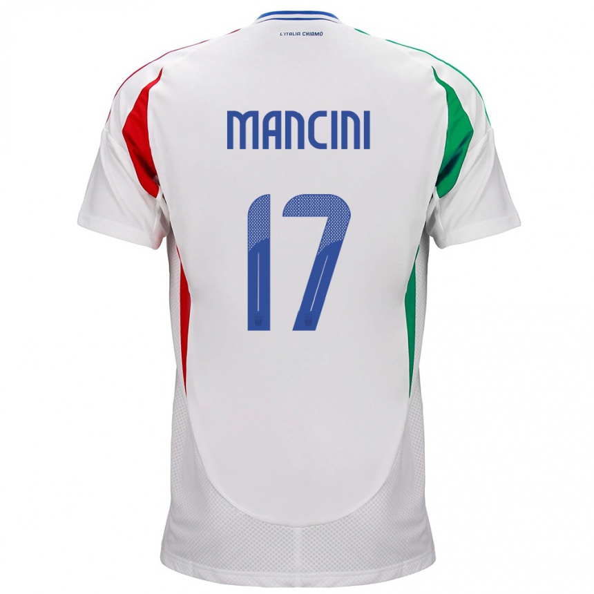 Férfi Labdarúgás Olaszország Gianluca Mancini #17 Fehér Idegenbeli Jersey 24-26 Mez Póló Ing