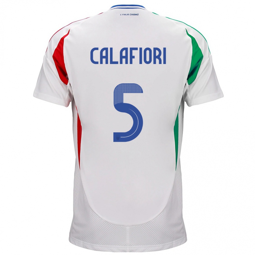 Férfi Labdarúgás Olaszország Riccardo Calafiori #5 Fehér Idegenbeli Jersey 24-26 Mez Póló Ing