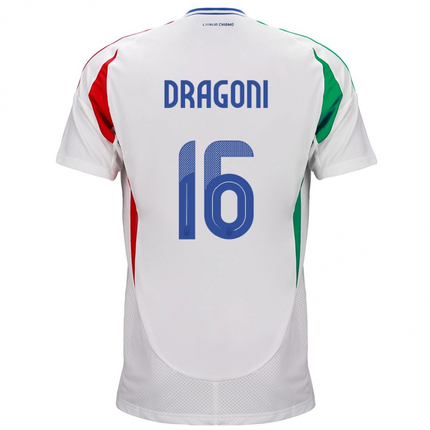 Férfi Labdarúgás Olaszország Giulia Dragoni #16 Fehér Idegenbeli Jersey 24-26 Mez Póló Ing