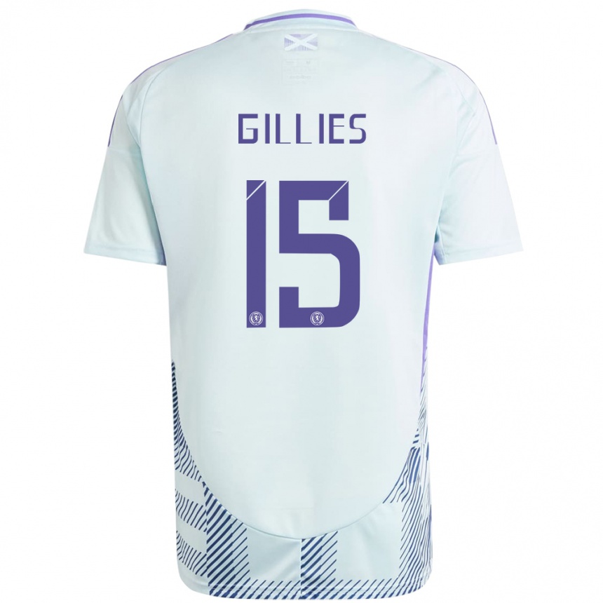 Férfi Labdarúgás Skócia Matthew Gillies #15 Világos Menta Kék Idegenbeli Jersey 24-26 Mez Póló Ing