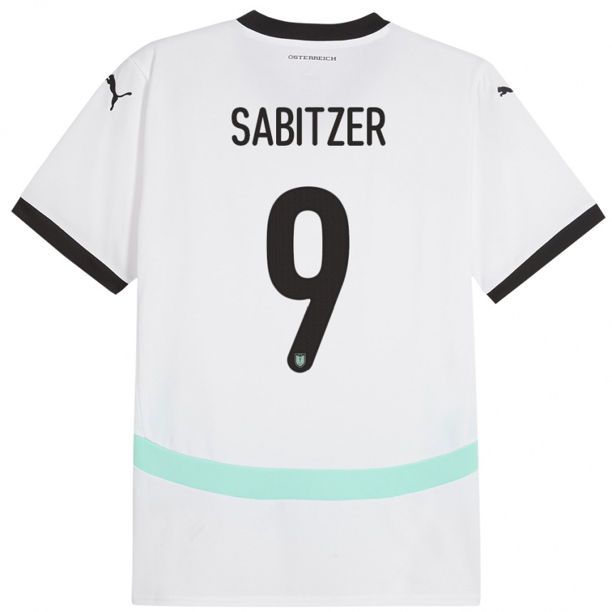 Férfi Labdarúgás Ausztria Marcel Sabitzer #9 Fehér Idegenbeli Jersey 24-26 Mez Póló Ing