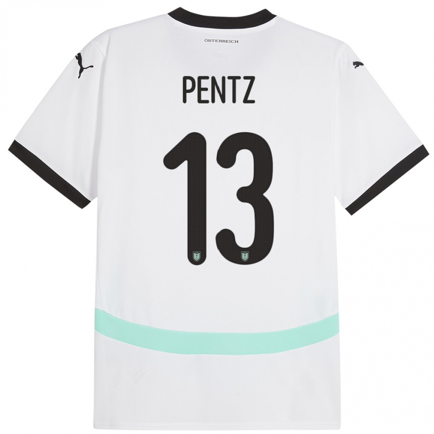 Férfi Labdarúgás Ausztria Patrick Pentz #13 Fehér Idegenbeli Jersey 24-26 Mez Póló Ing