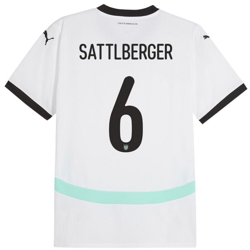 Férfi Labdarúgás Ausztria Nikolas Sattlberger #6 Fehér Idegenbeli Jersey 24-26 Mez Póló Ing