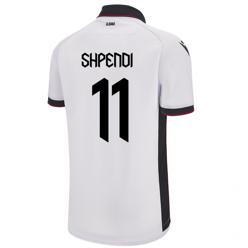 Férfi Labdarúgás Albania Stiven Shpendi #11 Fehér Idegenbeli Jersey 24-26 Mez Póló Ing