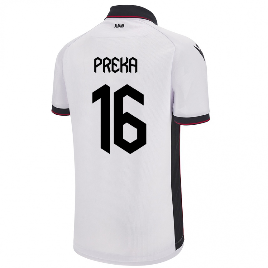 Férfi Labdarúgás Albania Marcelino Preka #16 Fehér Idegenbeli Jersey 24-26 Mez Póló Ing