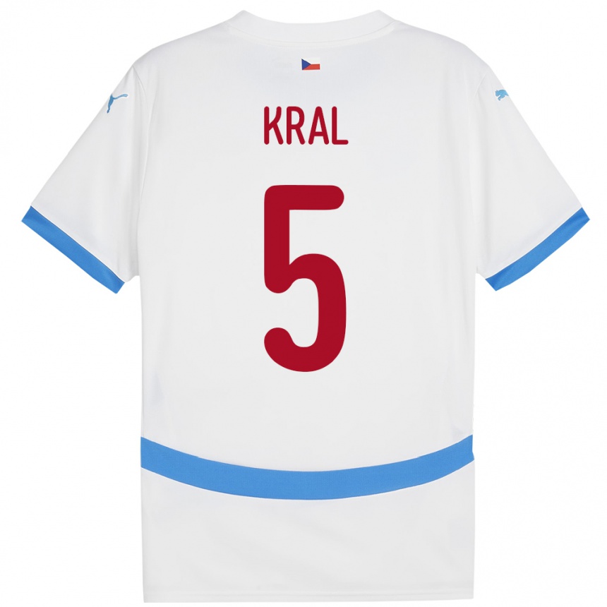 Férfi Labdarúgás Csehország Tomas Kral #5 Fehér Idegenbeli Jersey 24-26 Mez Póló Ing