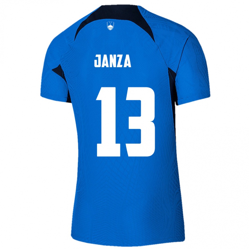 Férfi Labdarúgás Szlovénia Erik Janza #13 Kék Idegenbeli Jersey 24-26 Mez Póló Ing