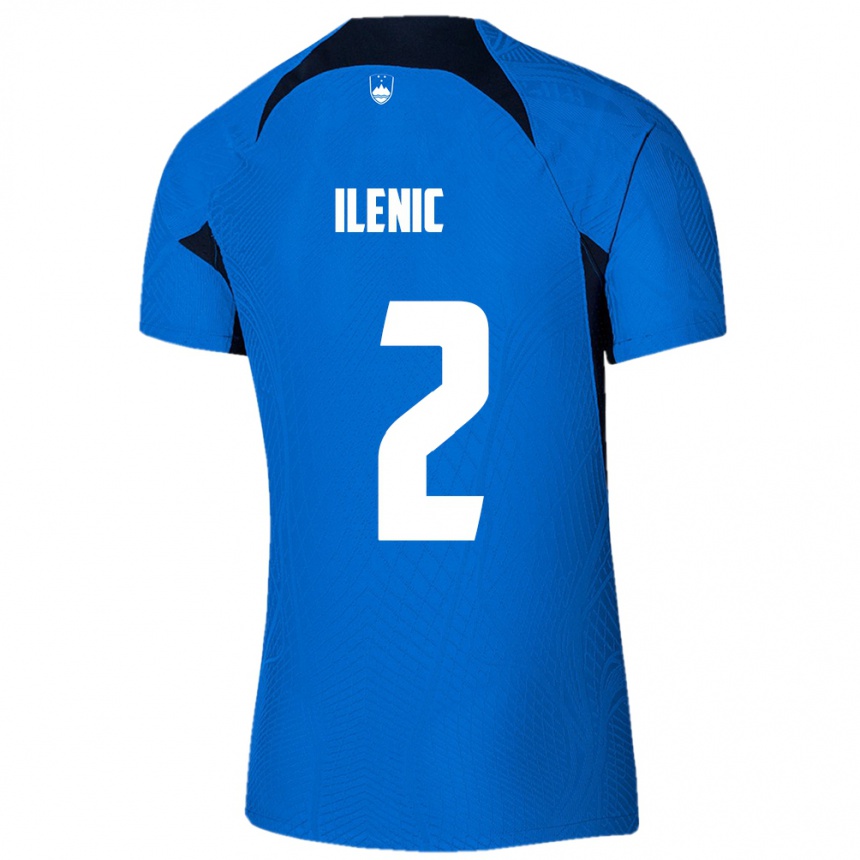 Férfi Labdarúgás Szlovénia Mitja Ilenic #2 Kék Idegenbeli Jersey 24-26 Mez Póló Ing