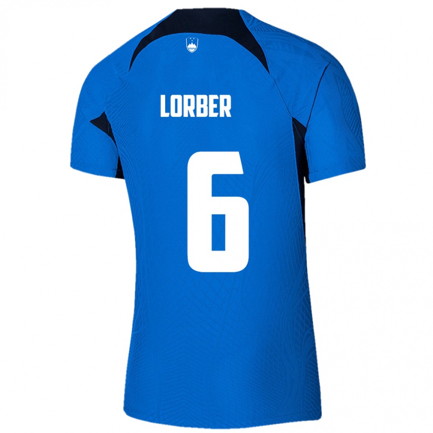 Férfi Labdarúgás Szlovénia Marcel Lorber #6 Kék Idegenbeli Jersey 24-26 Mez Póló Ing