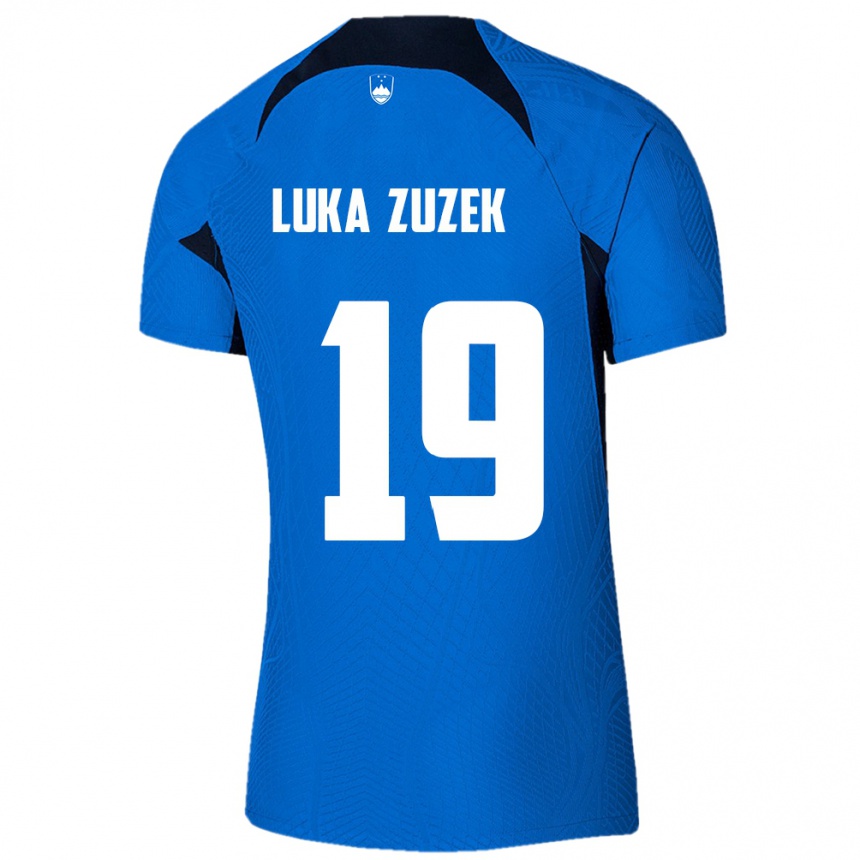 Férfi Labdarúgás Szlovénia Zan Luka Zuzek #19 Kék Idegenbeli Jersey 24-26 Mez Póló Ing