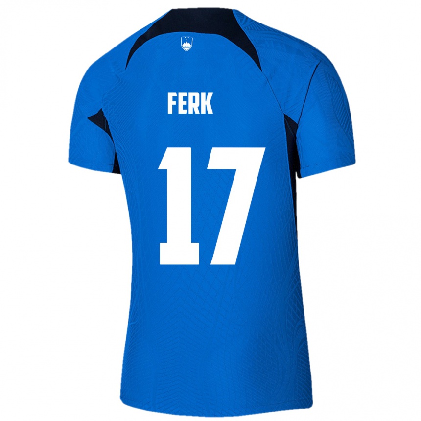 Férfi Labdarúgás Szlovénia Matic Ferk #17 Kék Idegenbeli Jersey 24-26 Mez Póló Ing