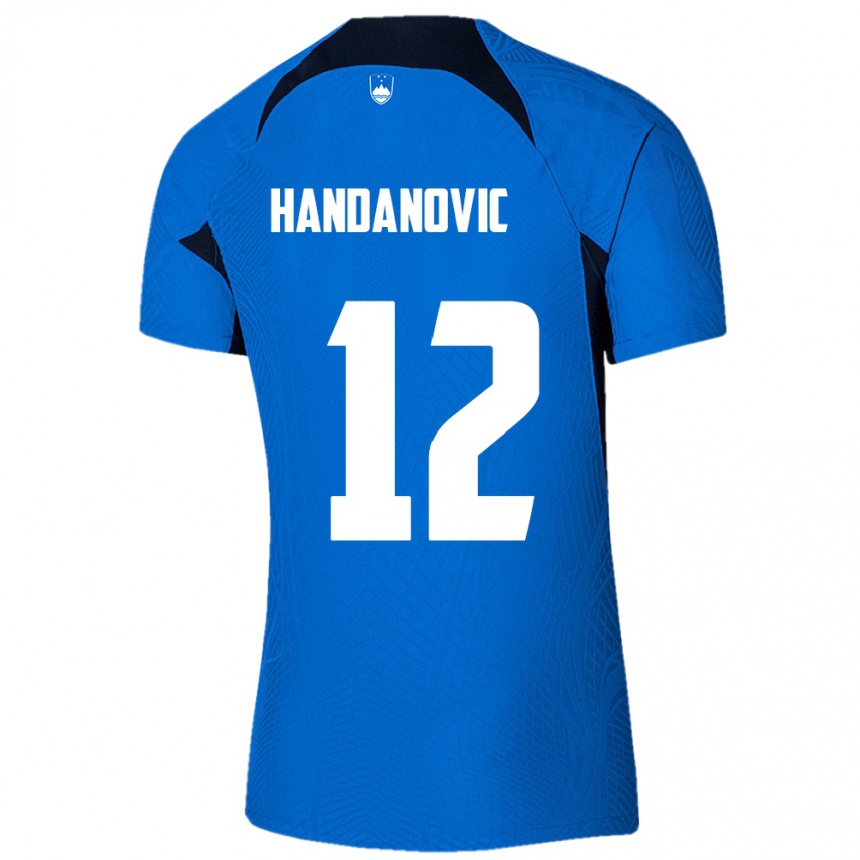 Férfi Labdarúgás Szlovénia Tanej Handanovic #12 Kék Idegenbeli Jersey 24-26 Mez Póló Ing