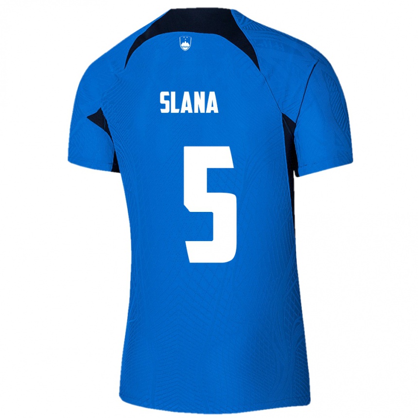 Férfi Labdarúgás Szlovénia Filip Slana #5 Kék Idegenbeli Jersey 24-26 Mez Póló Ing