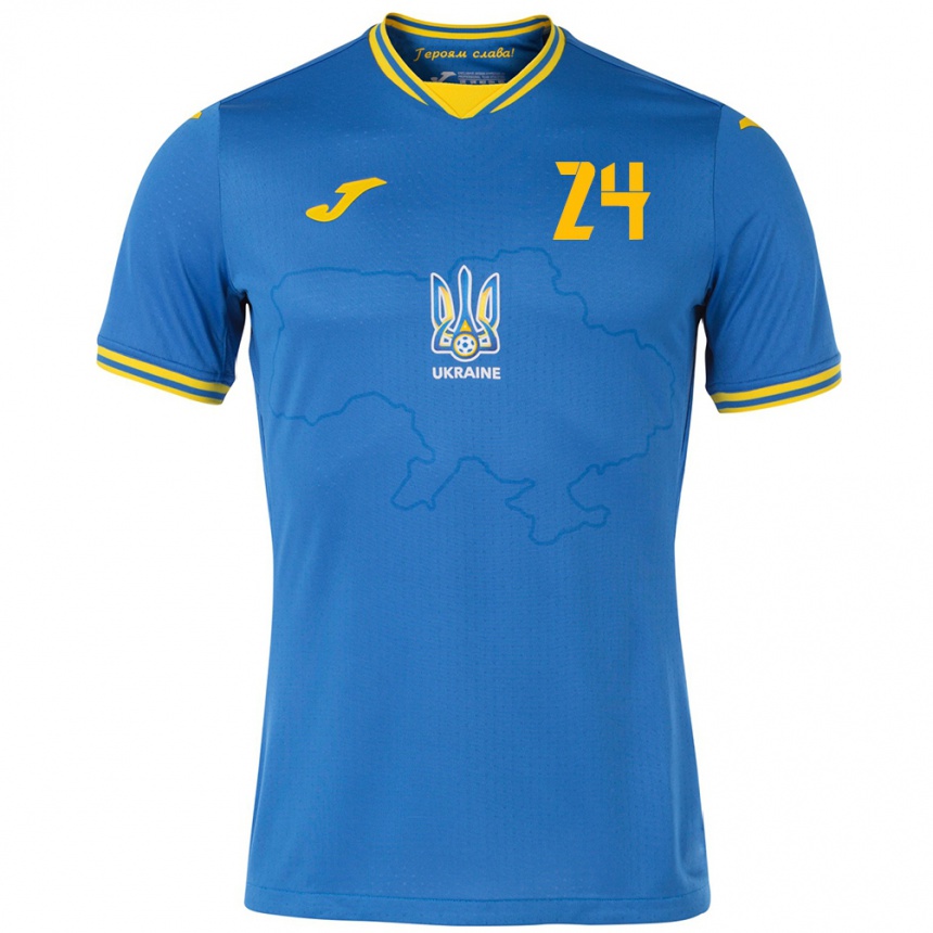 Férfi Labdarúgás Ukrajna Oleksandr Tymchyk #24 Kék Idegenbeli Jersey 24-26 Mez Póló Ing