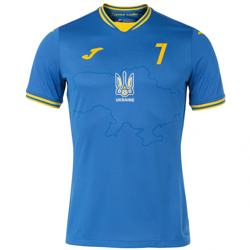 Férfi Labdarúgás Ukrajna Kristian Shevchenko #7 Kék Idegenbeli Jersey 24-26 Mez Póló Ing