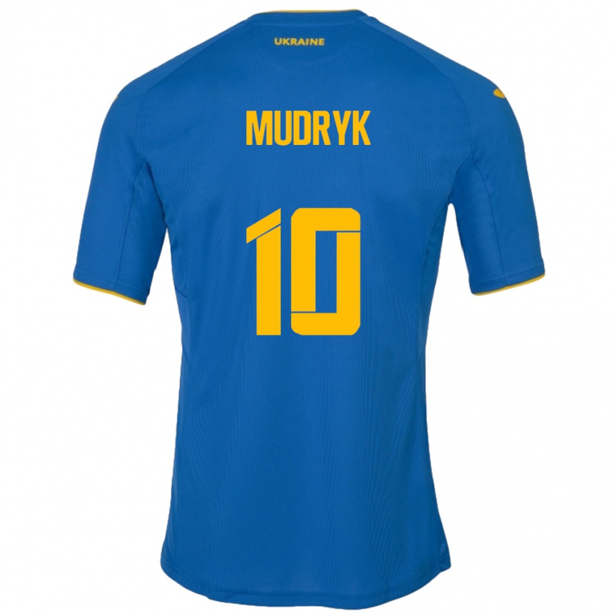 Férfi Labdarúgás Ukrajna Mykhaylo Mudryk #10 Kék Idegenbeli Jersey 24-26 Mez Póló Ing