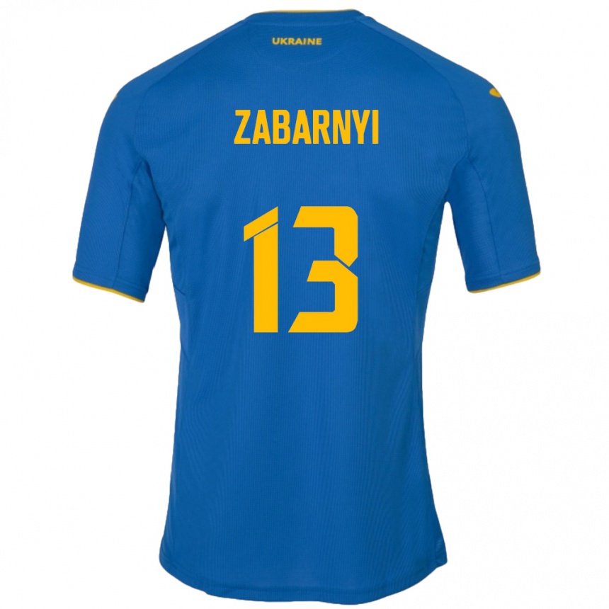 Férfi Labdarúgás Ukrajna Ilya Zabarnyi #13 Kék Idegenbeli Jersey 24-26 Mez Póló Ing