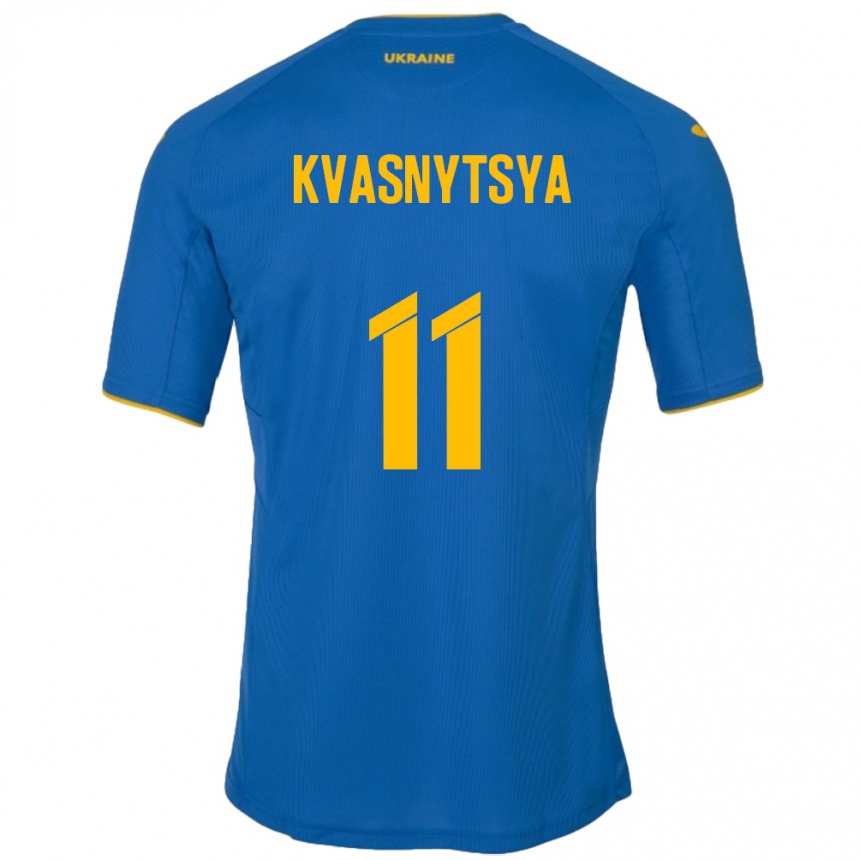 Férfi Labdarúgás Ukrajna Ilya Kvasnytsya #11 Kék Idegenbeli Jersey 24-26 Mez Póló Ing