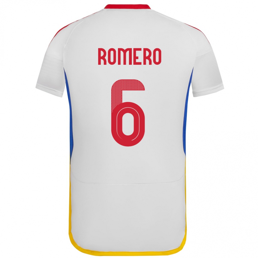 Férfi Labdarúgás Venezuela Michelle Romero #6 Fehér Idegenbeli Jersey 24-26 Mez Póló Ing