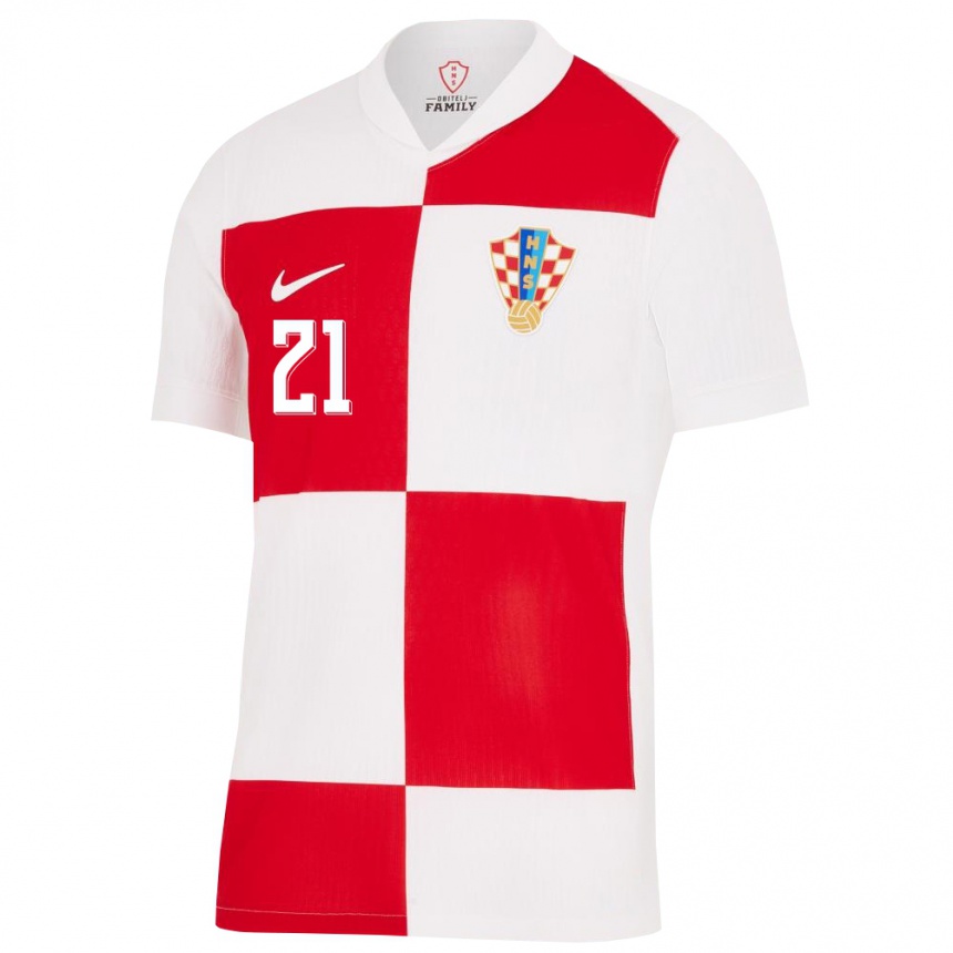 Női Labdarúgás Horvátország Domagoj Vida #21 Fehér Piros Hazai Jersey 24-26 Mez Póló Ing