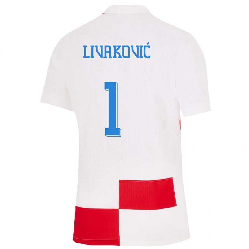 Női Labdarúgás Horvátország Dominik Livakovic #1 Fehér Piros Hazai Jersey 24-26 Mez Póló Ing