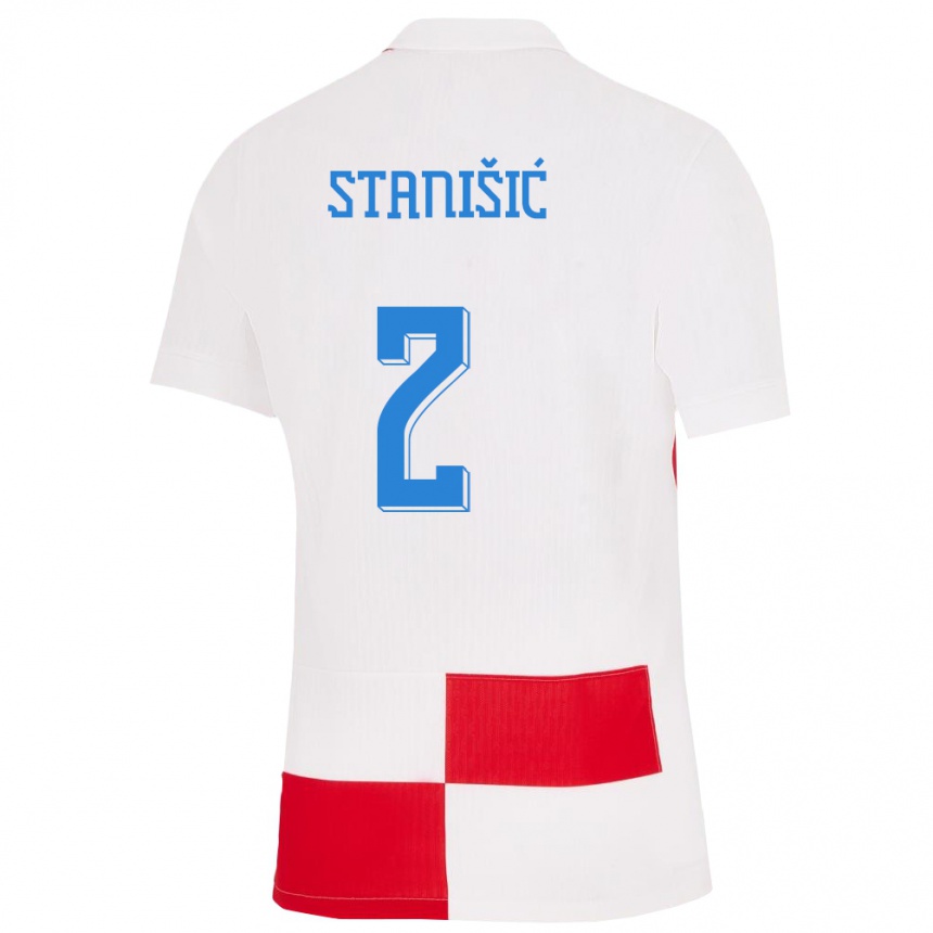 Női Labdarúgás Horvátország Josip Stanisic #2 Fehér Piros Hazai Jersey 24-26 Mez Póló Ing