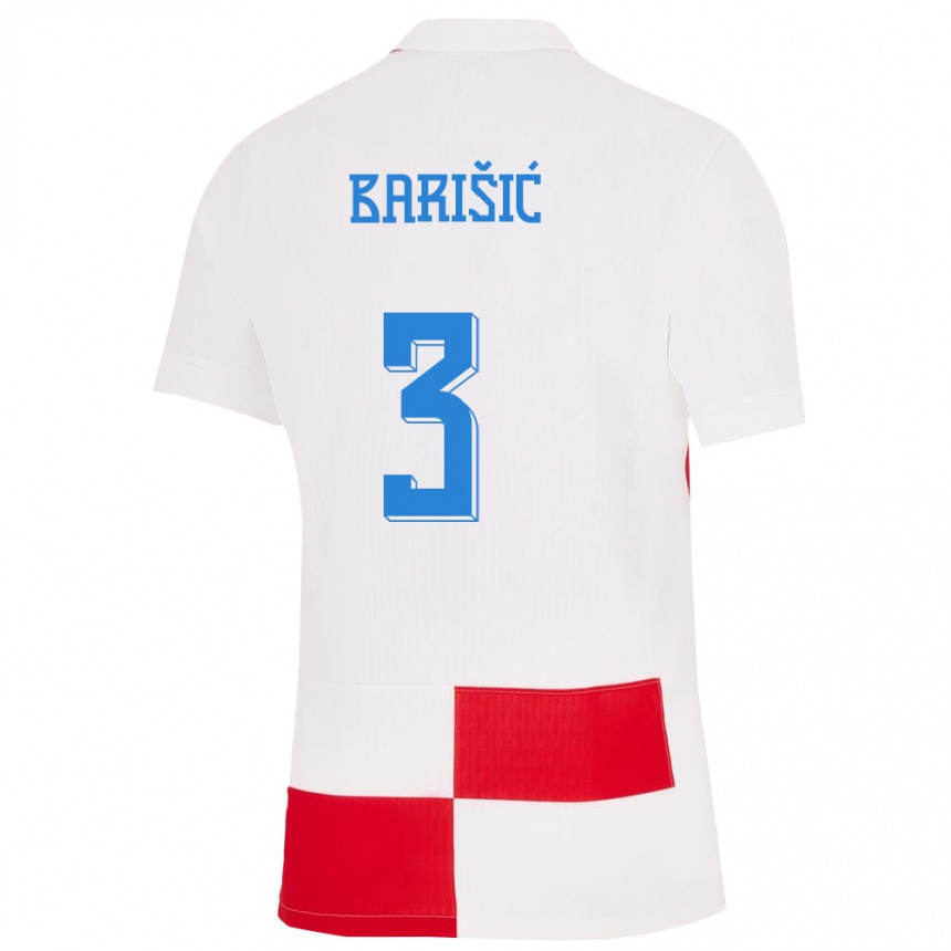 Női Labdarúgás Horvátország Borna Barisic #3 Fehér Piros Hazai Jersey 24-26 Mez Póló Ing